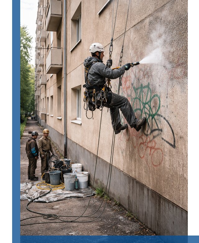 Удаление граффити с фасада в Мурманске без следов и повреждений