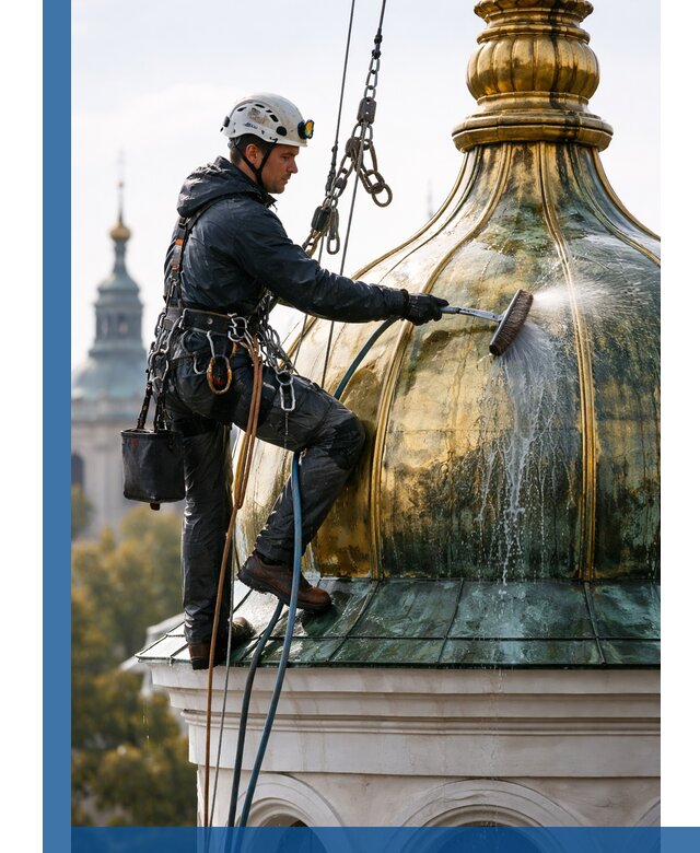 Профессиональная мойка куполов и шпилей высотными альпинистами в Мурманске