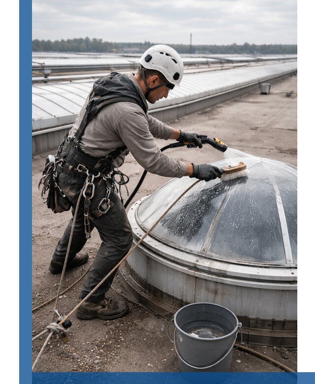 Мойка зенитных фонарей на кровле для промышленных объектов в Мурманске