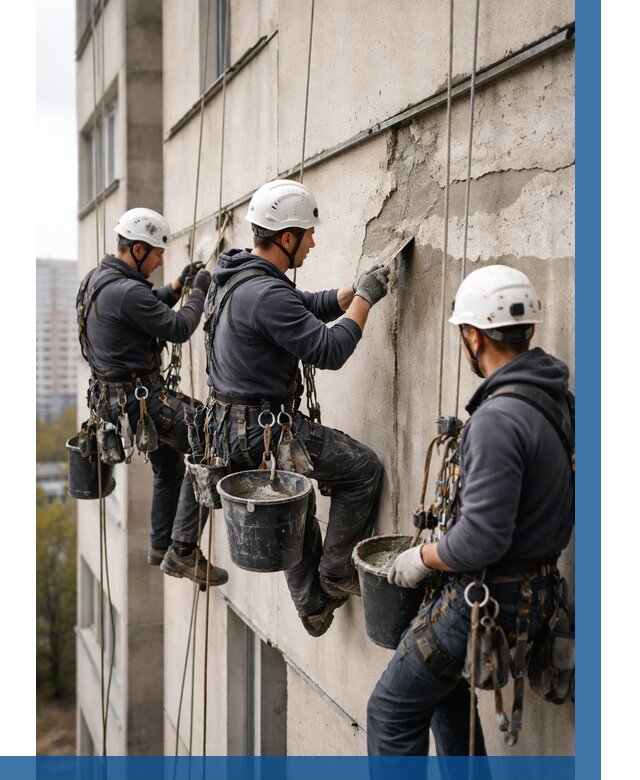 Ремонт бетонных элементов фасада в Мурманске от 2571 р. | ВЫСОТНИК-Мрм