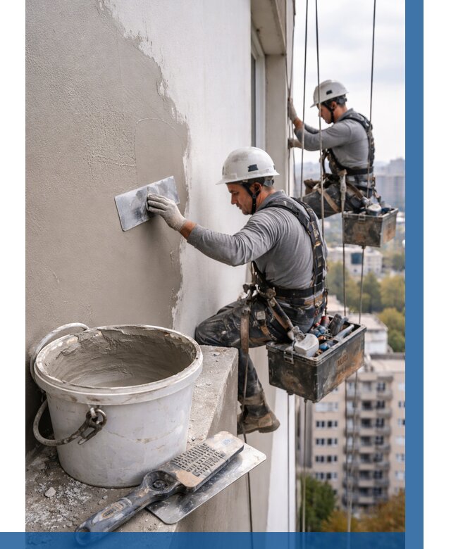 Шпаклевка фасада на высоте в Мурманске от 720 р. | ВЫСОТНИК-Мрм