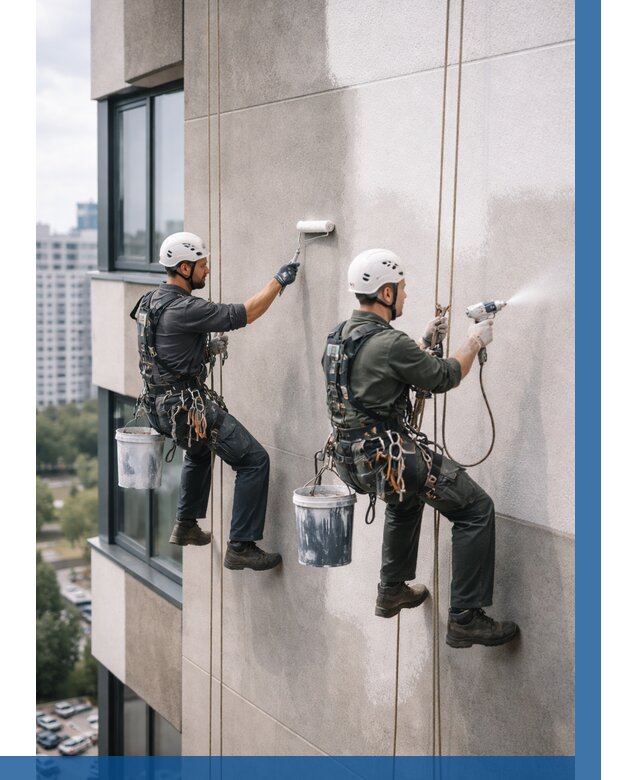 Покраска фасада альпинистами в Мурманске от 308 р. | ВЫСОТНИК-Мрм