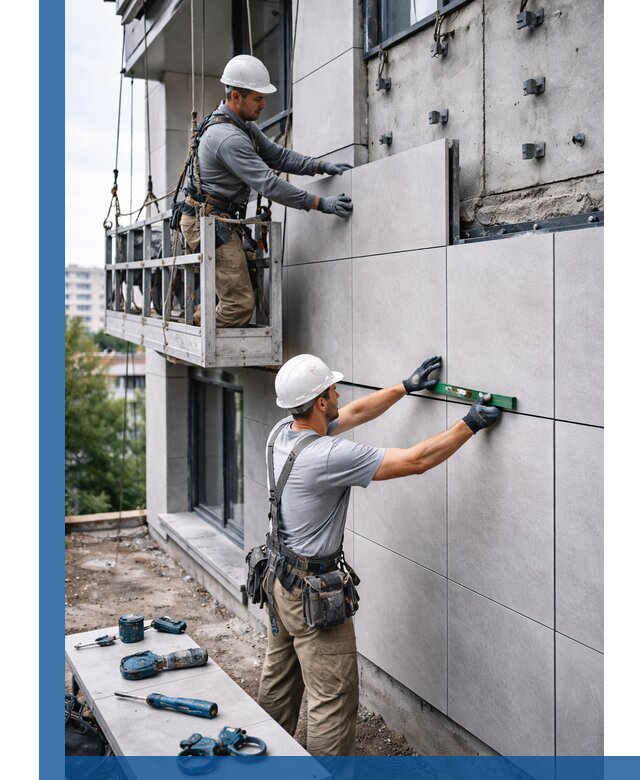 Монтаж керамогранита на фасад в Мурманске под ключ с гарантией качества