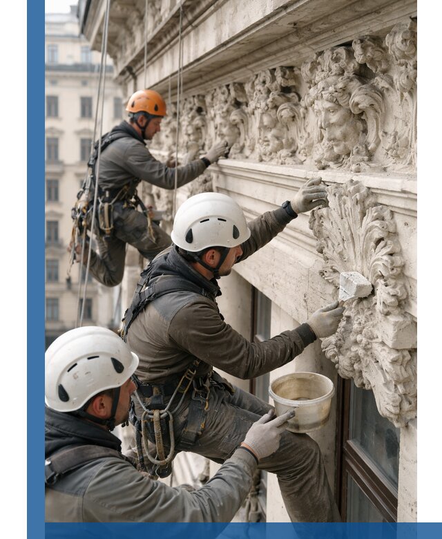 Реставрация фасадной лепнины с высотными работами в Мурманске