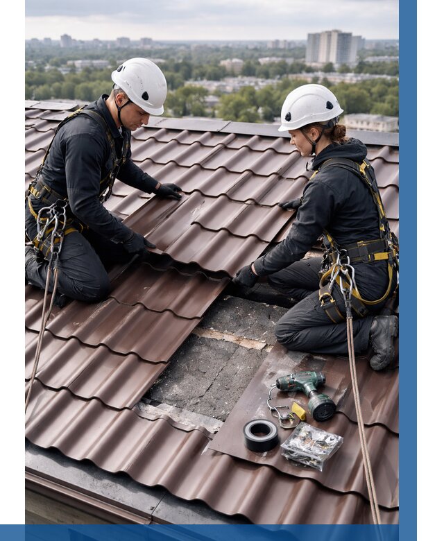 Ремонт металлочерепицы на крыше в Мурманске от 925 р. | ВЫСОТНИК-Мрм