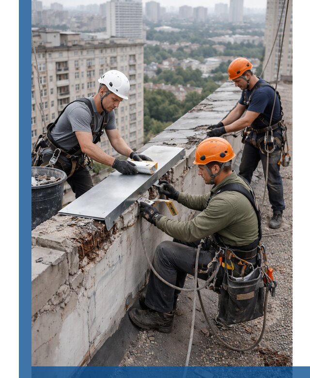 Ремонт парапета на кровле в Мурманске, высотные работы с гарантией