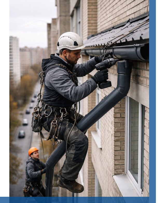 Монтаж водосточной системы на здании в Мурманске от 5141 р. | ВЫСОТНИК-Мрм