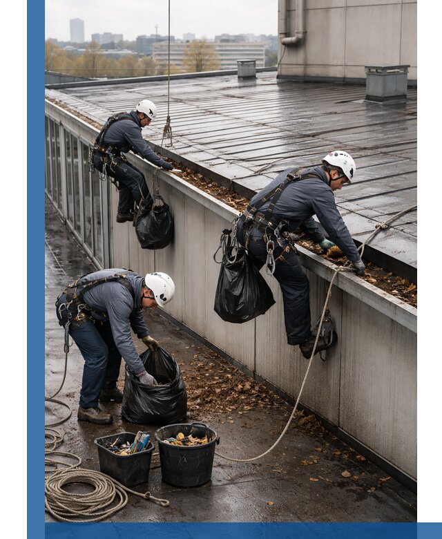 Очистка кровли по периметру в Мурманске силами промышленных альпинистов