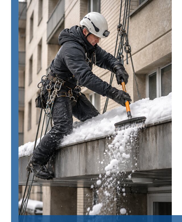 Очистка козырьков от снега в Мурманске круглогодично безопасно