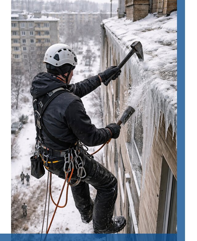 Сбивание сосулек с крыши в Мурманске по цене от 4627 р. | ВЫСОТНИК-Мрм