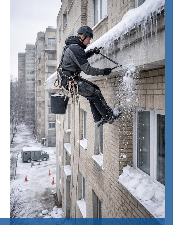 Удаление наледи с карнизов в Мурманске от 360 р. | ВЫСОТНИК-Мрм