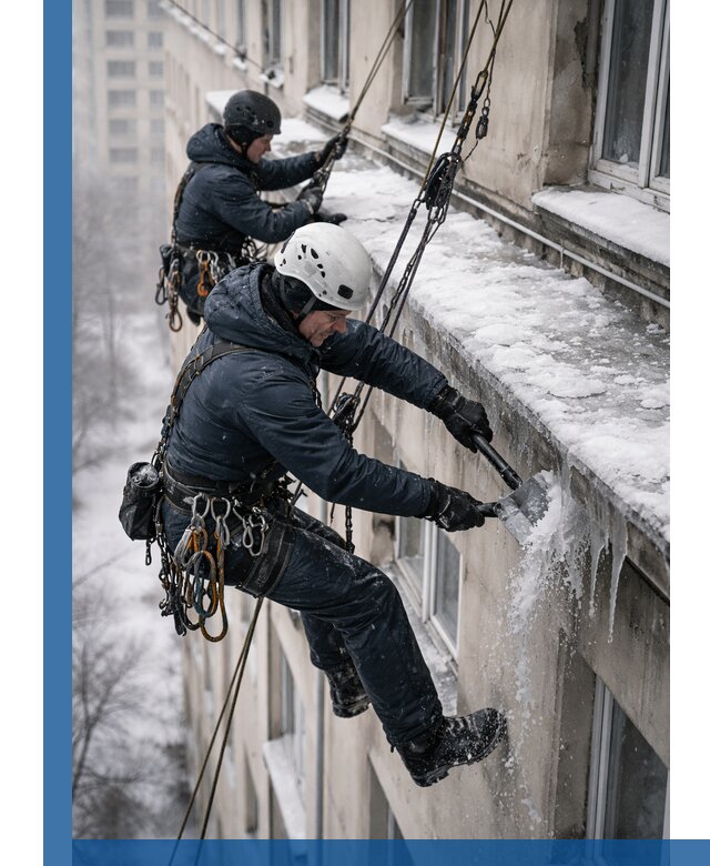 Удаление наледи и сосулек с карнизов в Мурманске профессионально