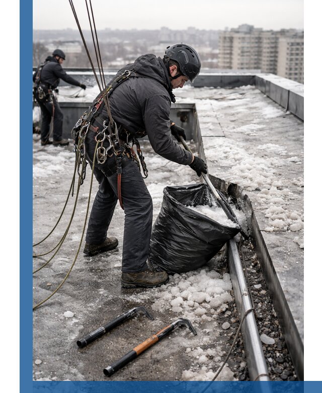 Аварийная очистка кровли в Мурманске от промальпинистов