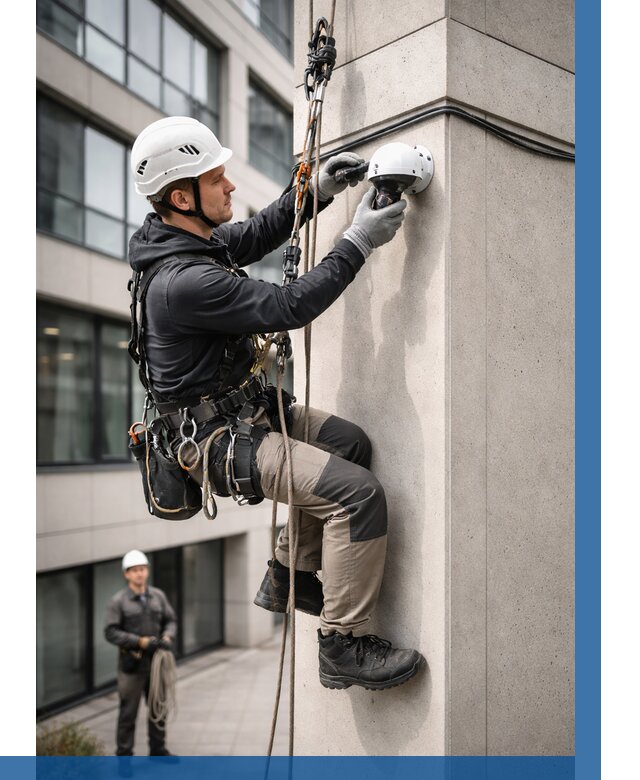 Монтаж камер видеонаблюдения на фасаде в Мурманске от 8740 р.-ВЫСОТНИК-Мрм