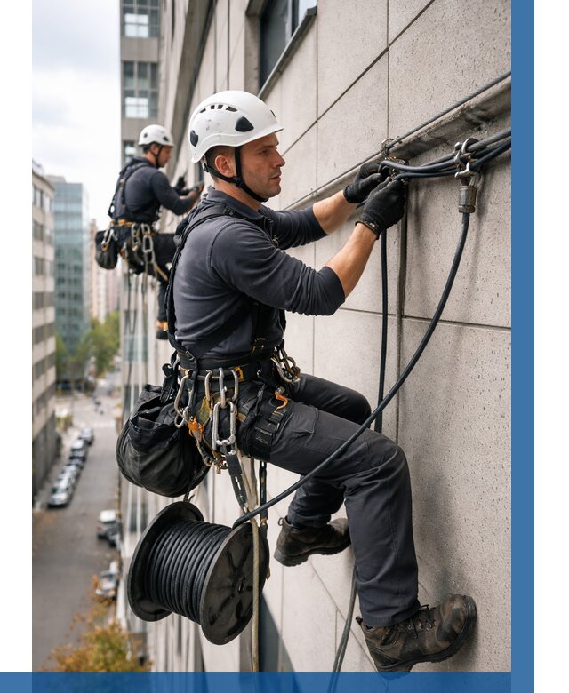 Прокладка кабеля по фасаду в Мурманске от 360 р. | ВЫСОТНИК-Мрм