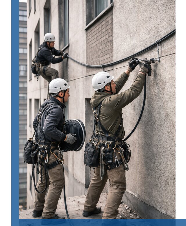 Прокладка кабеля по фасаду в Мурманске, профессиональный монтаж