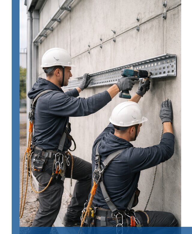 Монтаж кабельных лотков на фасаде зданий в Мурманске с гарантией