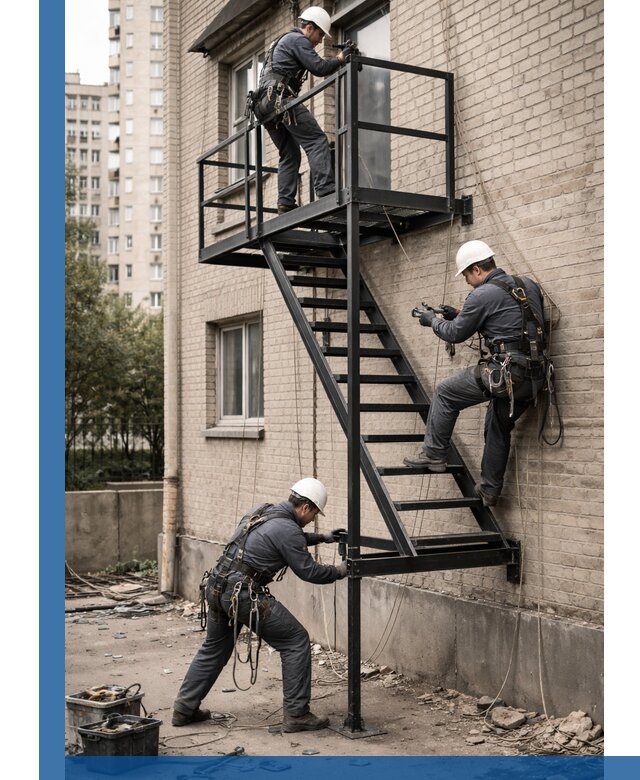 Монтаж пожарной лестницы в Мурманске, установка и крепление