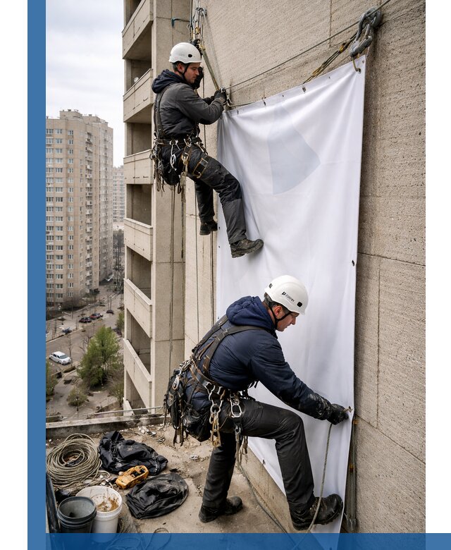 Профессиональный монтаж баннеров на фасаде в Мурманске