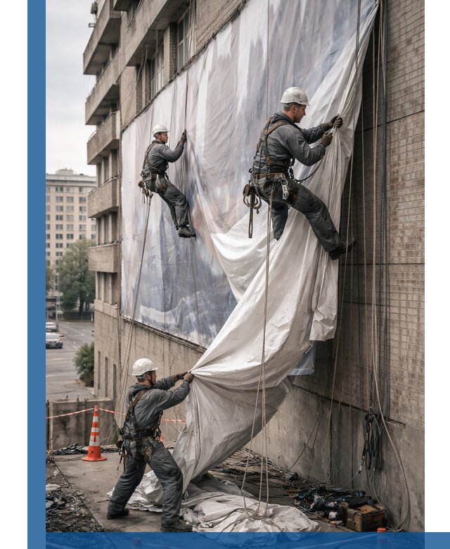 Демонтаж баннеров с фасада в Мурманске оперативно и безопасно