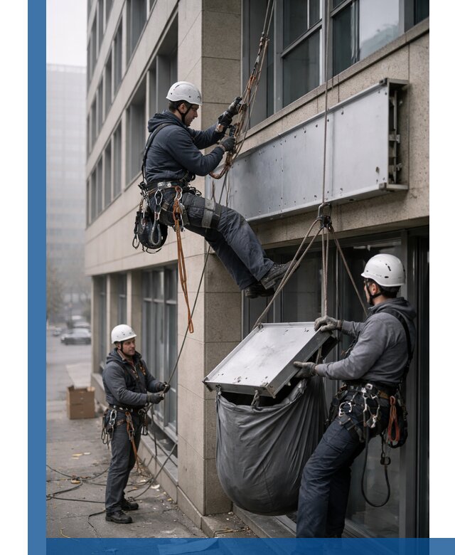 Демонтаж рекламной вывески с высотными работами в Мурманске