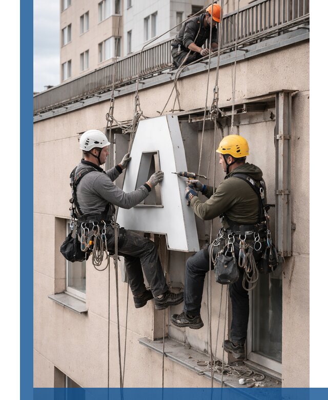 Ремонт и восстановление наружных вывесок на высоте в Мурманске