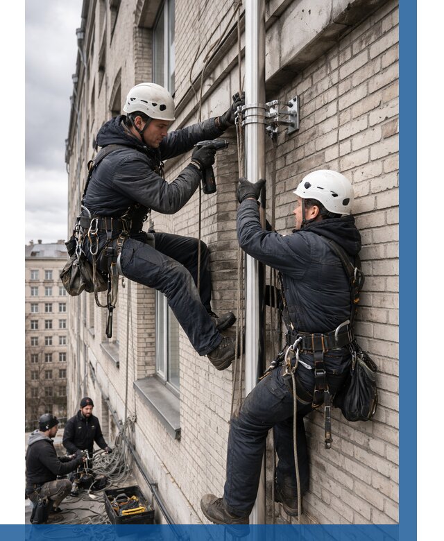 Монтаж флагштока на здании в Мурманске от 6683 р. | ВЫСОТНИК-Мрм