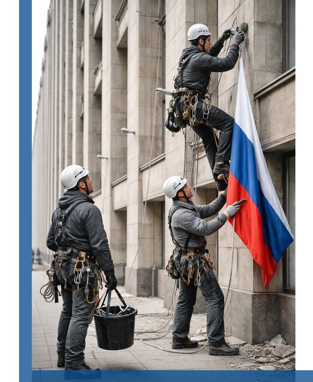 Профессиональная установка флагов на фасаде в Мурманске