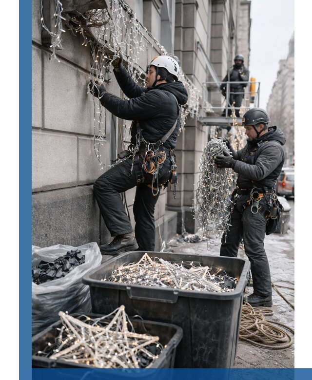 Демонтаж новогоднего оформления и гирлянд в Мурманске