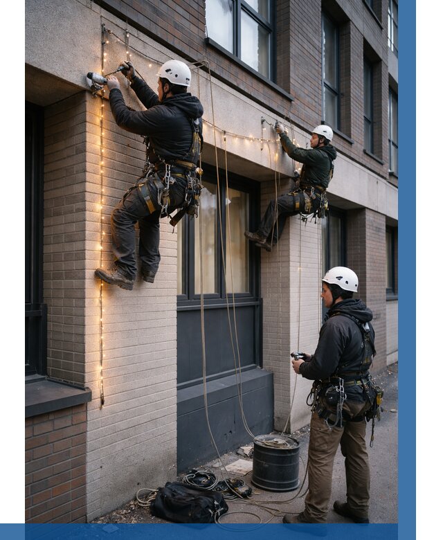 Монтаж гирлянд на фасаде в Мурманске от 3599 р. | ВЫСОТНИК-Мрм