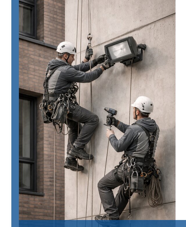 Профессиональный монтаж фасадных прожекторов в Мурманске под ключ