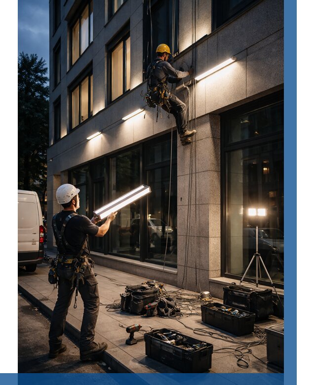 Монтаж архитектурной подсветки здания в Мурманске от 2571 р.|ВЫСОТНИК-Мрм