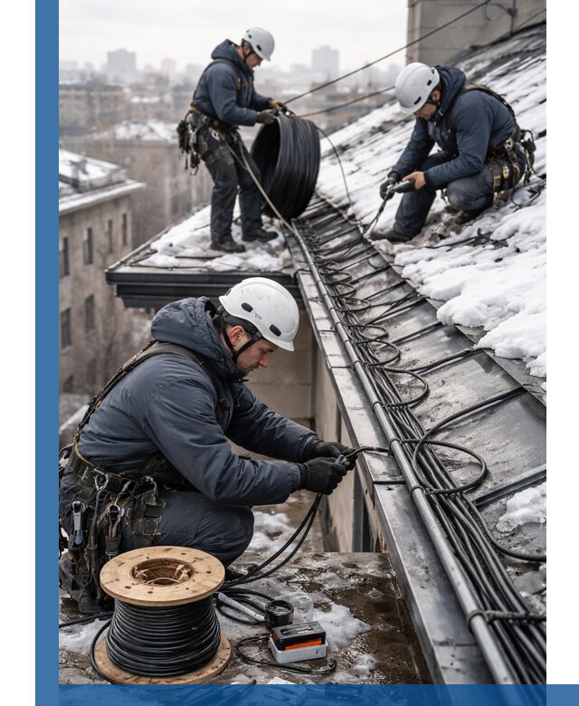 Монтаж греющего кабеля на кровле в Мурманске под ключ