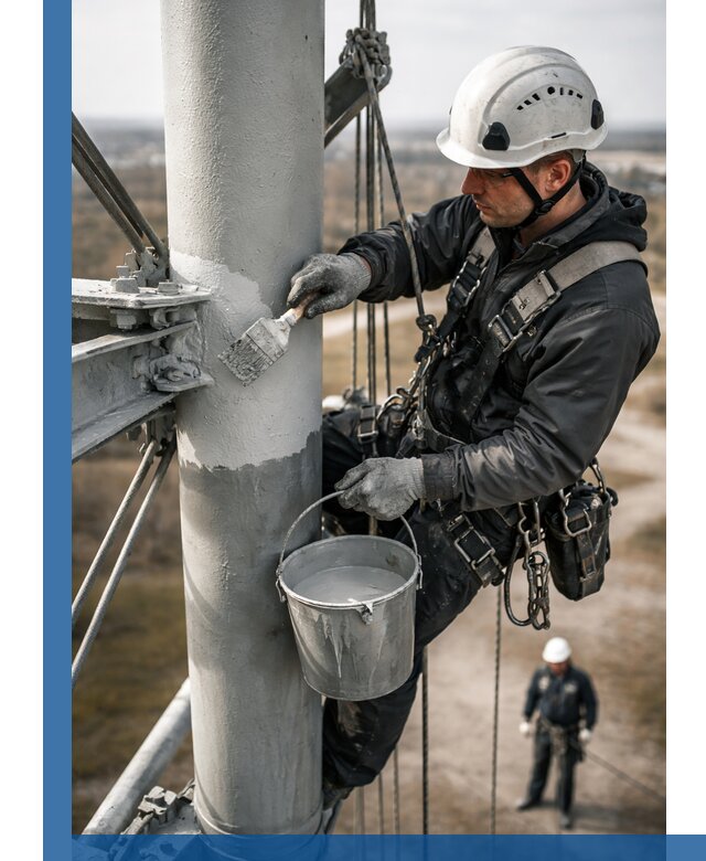 Покраска мачт связи в Мурманске промышленными альпинистами