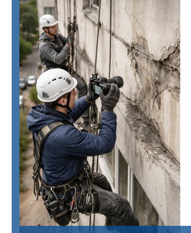 Фотофиксация дефектов фасада с высотной съемкой в Мурманске